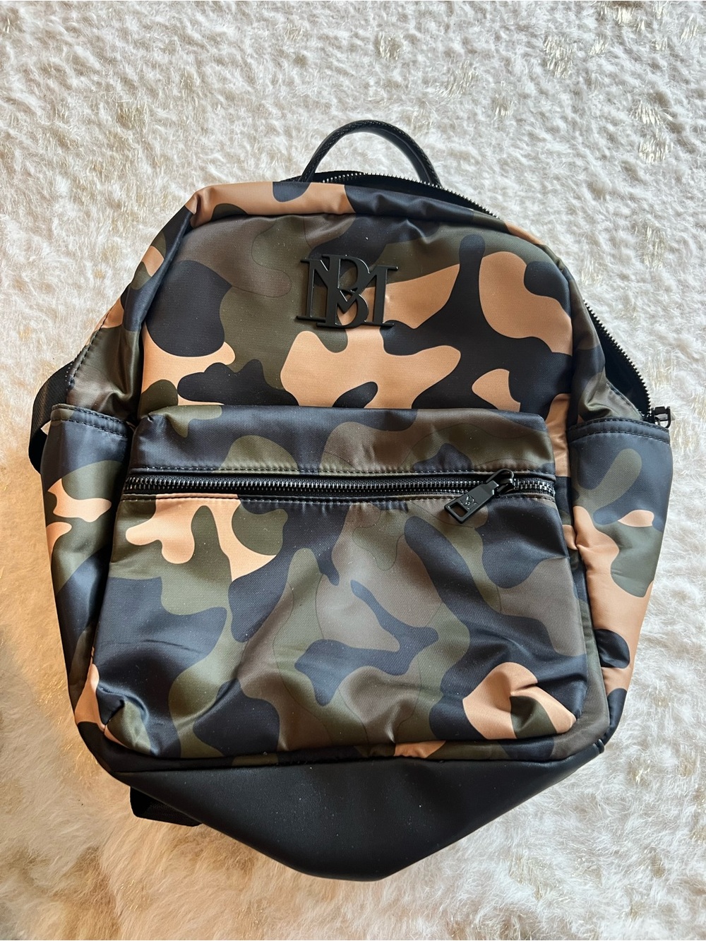 Badgley Mischka Camo Backpack in Black, Green & Brown